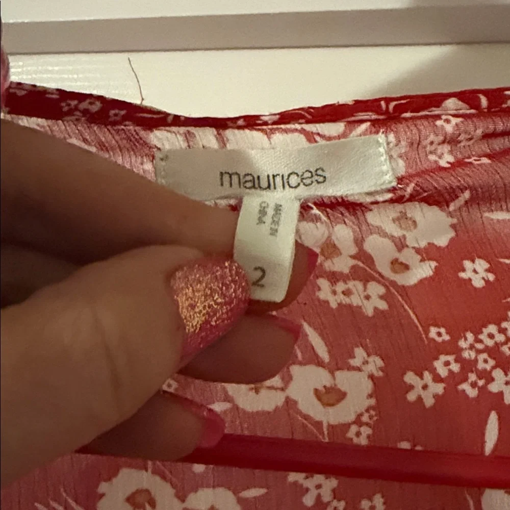 Maurices Red Floral Sheer Kimono Cardigan - Picture 2 of 5